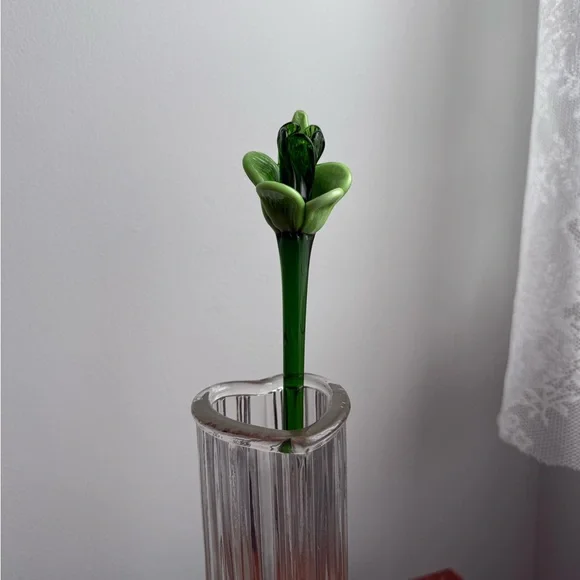 2 Murano Blown Glass 12” Flowers Yellow Green Vintage Decor - Picture 5 of 16